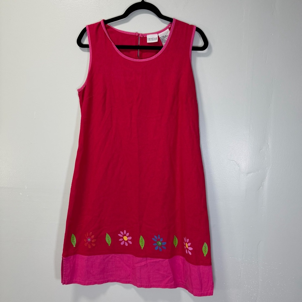 Carolina Colours Vintage 90s‎ Pink Sleeveless Dress with Floral Accents 10